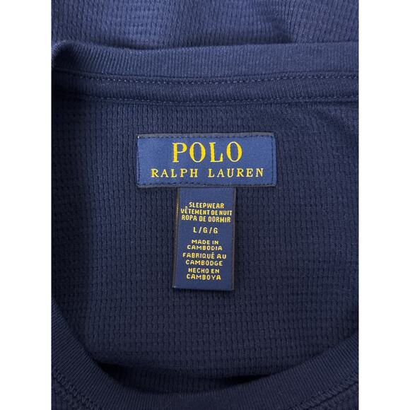 Polo Ralph Lauren Shirt Large Mens Monogram Waffle Thermal Blue Long Sleeve - Picture 7 of 8